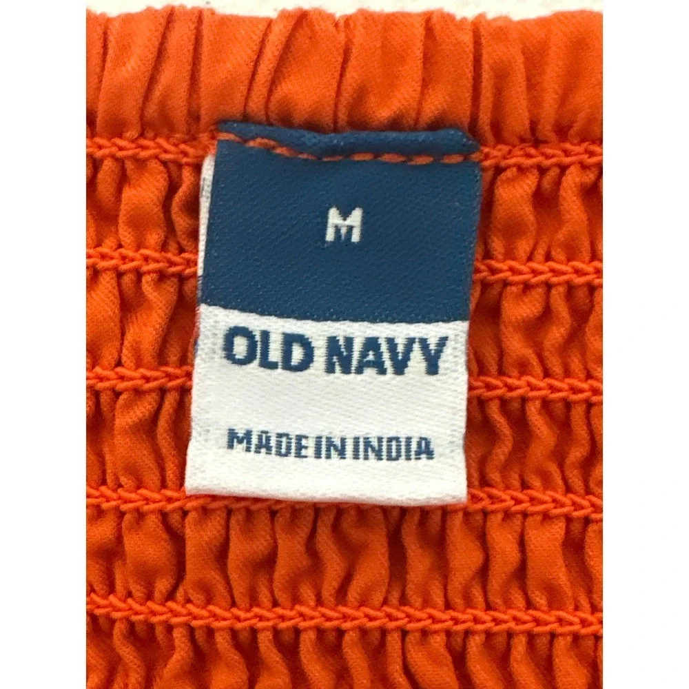 NWT Old Navy Womens Orange Puff Sleeve Smocked Back Square Neck Blouse Top Med